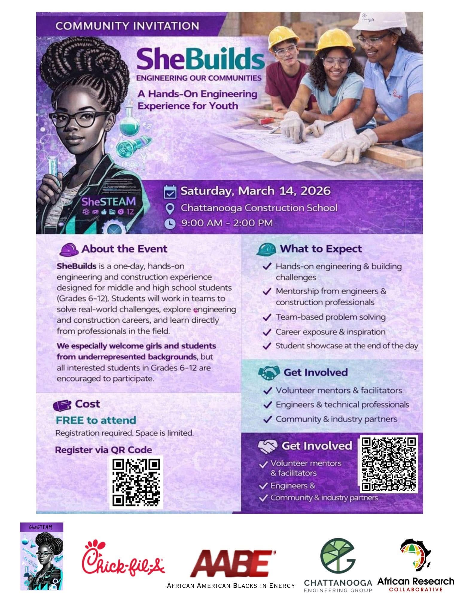 SheBuilds Engineering Event flyer for Chattanooga Youth for purely decorative purposes only.